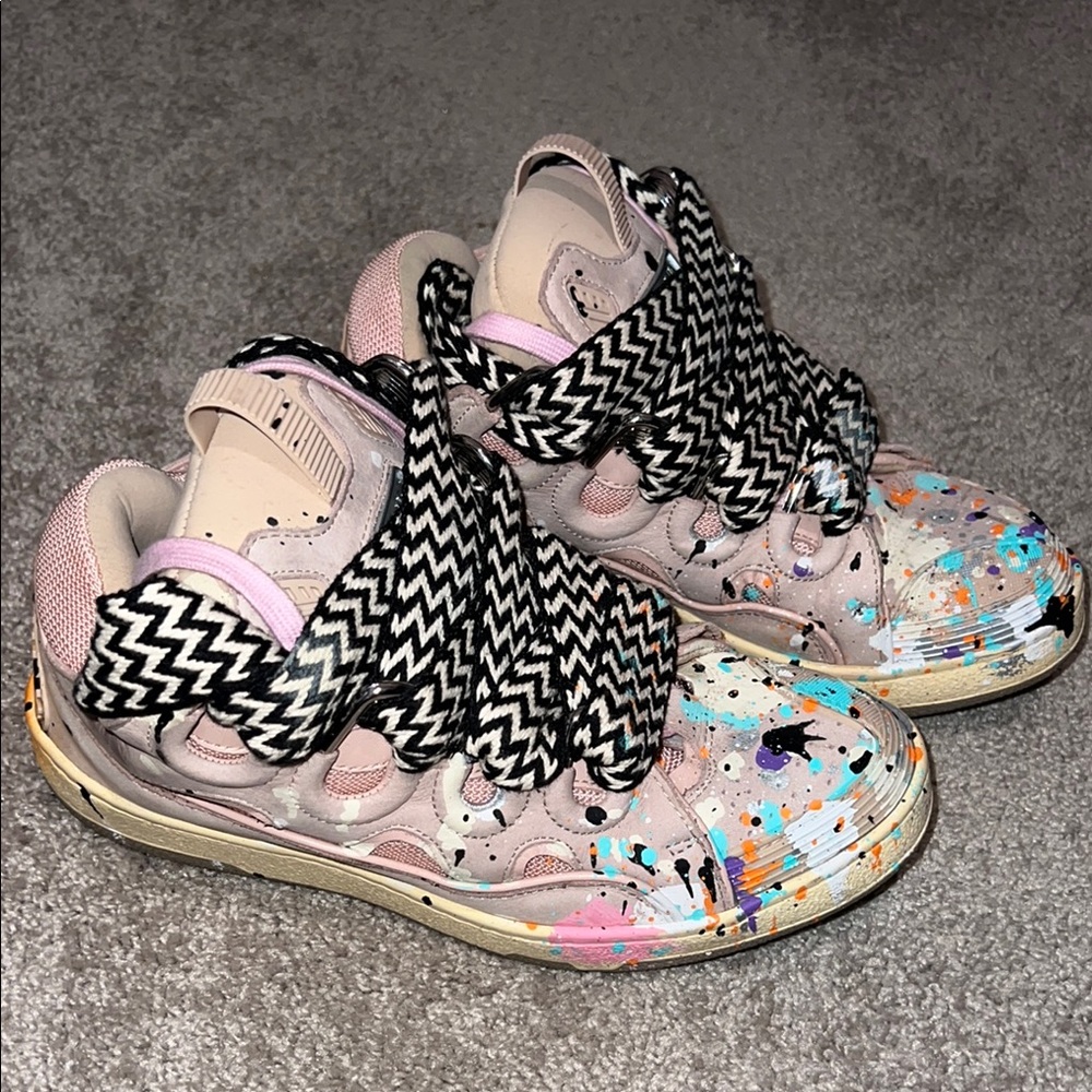 Lanvin Pink and Black Artistic Sneakers